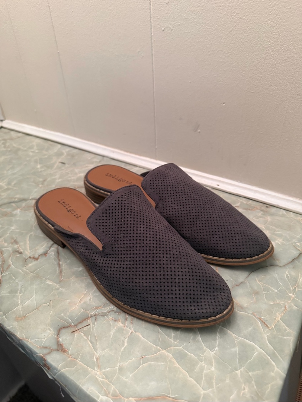 Perforated Slip-On Loafers in Charcoal Gray